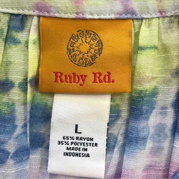 Ruby Rd. Pastel tie dye split neck blouse size L - Picture 3 of 9